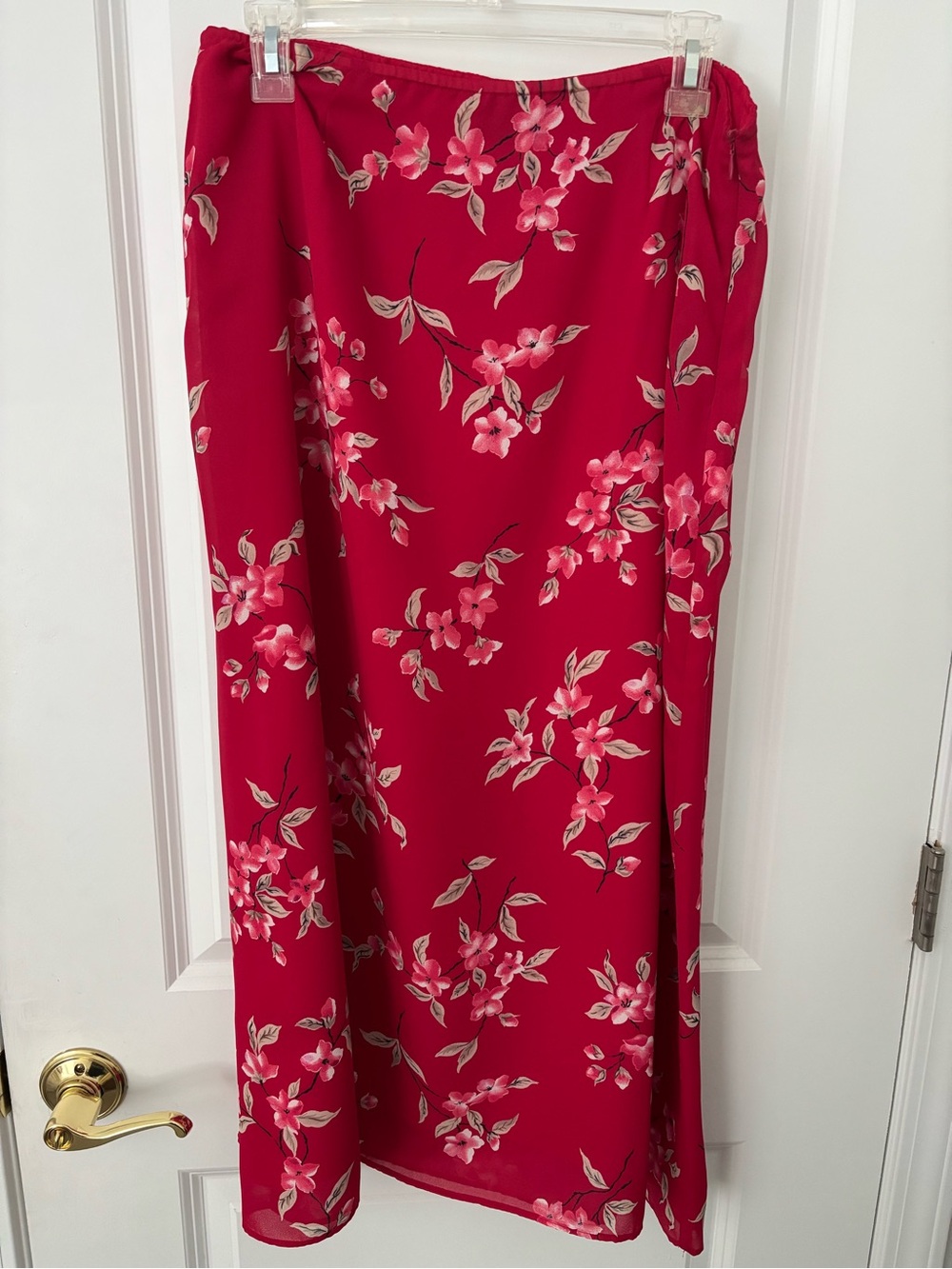 Vintage 90s Southern Lady Red Pink Floral Maxi Skirt XL